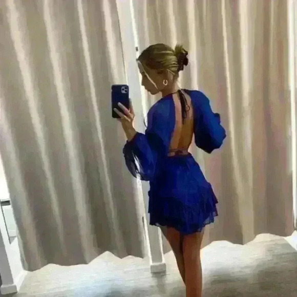 Shona Joy Safira Cut Out Backless Mini Dress in Aegean Blue Size 6 - Picture 13 of 14